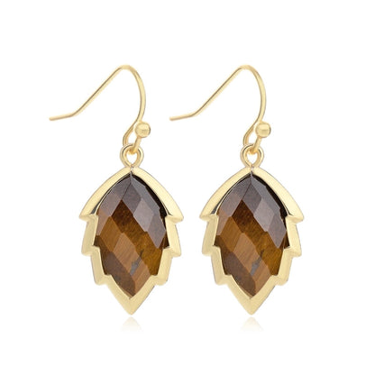 1 Pair Modern Style Sweet Leaves Natural Stone Copper Drop Earrings