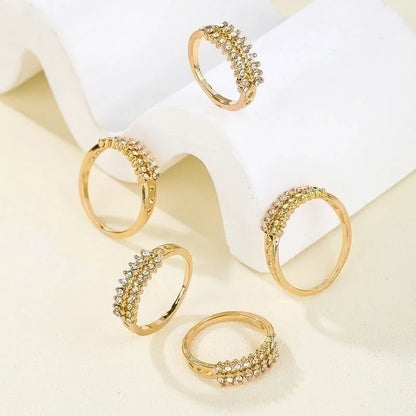 304 Stainless Steel 14K Gold Plated Elegant Inlay Geometric Zircon Rings