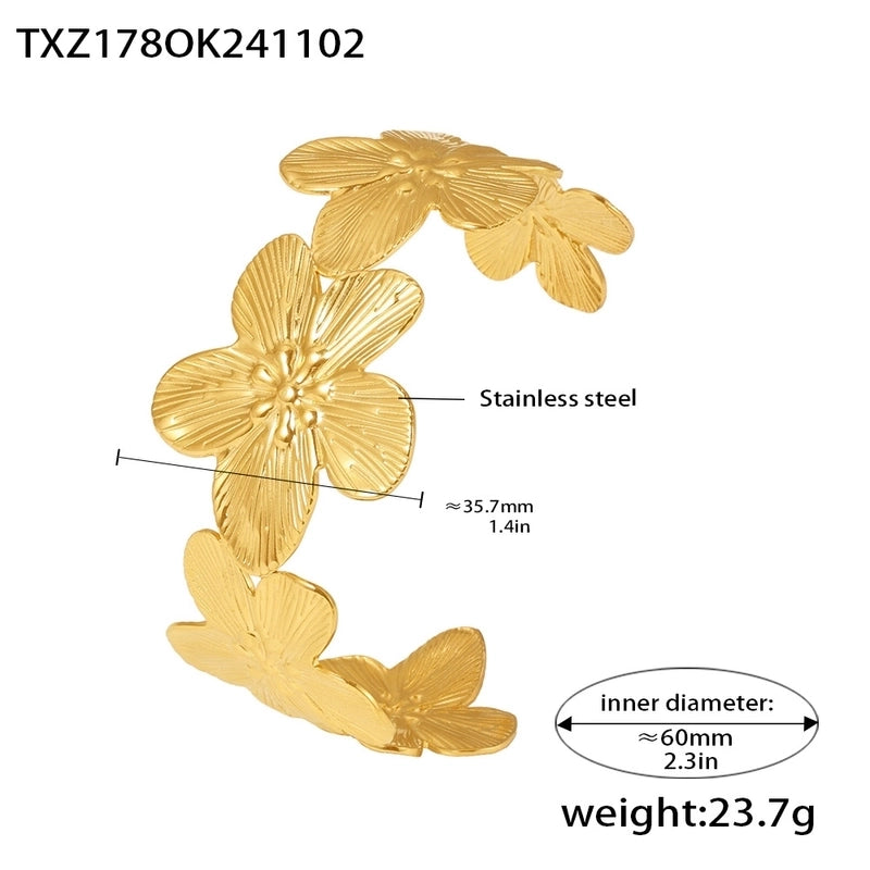 Elegant Vacation Flower 304 Stainless Steel 18K Gold Plated Rings Bracelets Necklace
