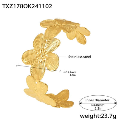 Elegant Vacation Flower 304 Stainless Steel 18K Gold Plated Rings Bracelets Necklace