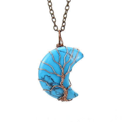 Minimalist Moon Tree Natural Stone Copper Pendant Necklace In Bulk