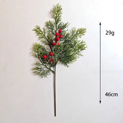 Simulation Pine Needle Red Fruit Single Christmas Green Plant Ornaments Indoor And Outdoor Flower Arrangement Decoration Artificial Pine Needle With Frost