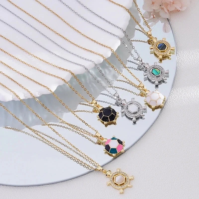 Popular Fashion Simple Copper Plating 18K Gold Colorful Oil Necklace Cute Turtle Pendant Necklace Female Jewelry