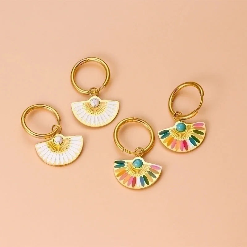 1 Pair Bohemian Sector Enamel 304 Stainless Steel Turquoise Stainless Steel Earrings