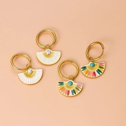 1 Pair Bohemian Sector Enamel 304 Stainless Steel Turquoise Stainless Steel Earrings