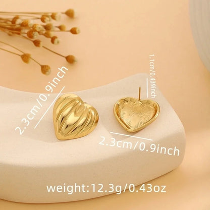 1 Pair Casual Minimalist Streetwear Waves Heart Shape Flower Plating 304 Stainless Steel Ear Studs