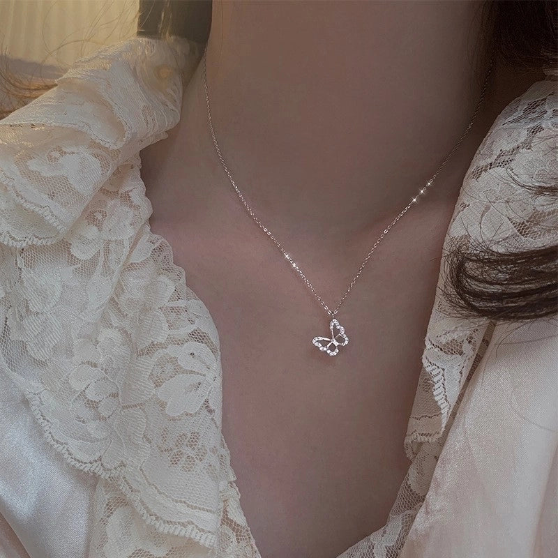 Lady Sweet Heart Shape Flower Fish Tail Imitation Pearl Alloy Inlay Rhinestones Women\'s Necklace