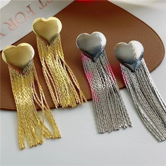 1 Pair Elegant Exaggerated Tassel Heart Shape Plating Titanium Steel Drop Earrings