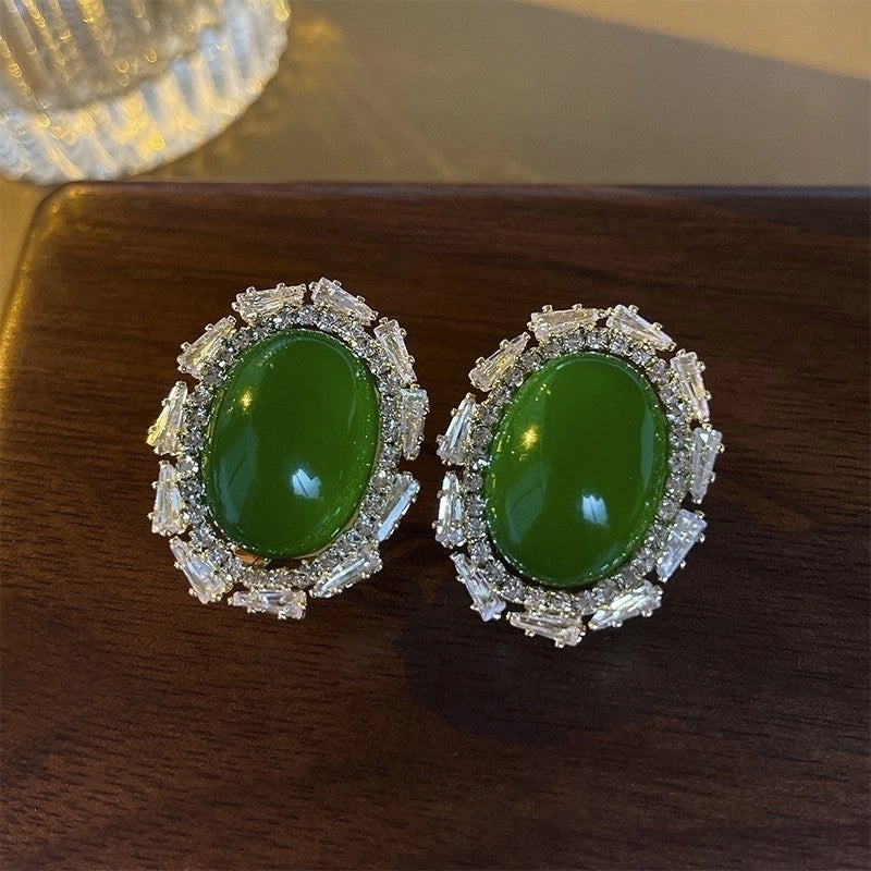 1 Pair Retro Color Block Heart Shape Pleated Inlay Copper Rhinestones Drop Earrings