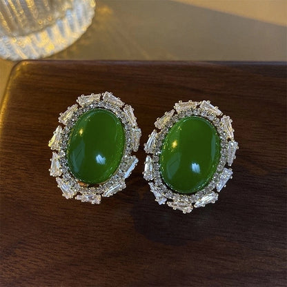 1 Pair Retro Color Block Heart Shape Pleated Inlay Copper Rhinestones Drop Earrings