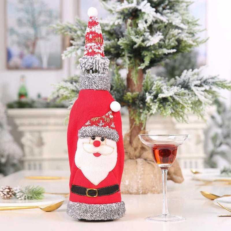 Christmas New Hot Sale Grey Velvet Closure Hooded Red Wine Bottle Cover Red Wine Bag