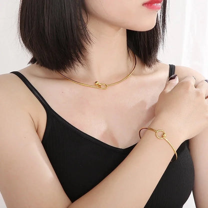 Minimalist Circle 304 Stainless Steel 18K Gold Plated Hollow Out Bracelets Necklace