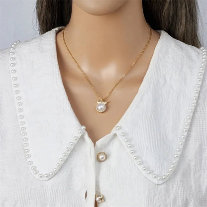 304 Stainless Steel Copper Inlay Crown Artificial Pearls Earrings Necklace