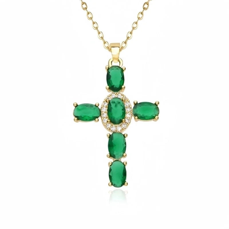 201 Stainless Steel Copper White Gold Plated Gold Plated Minimalist Classic Style Plating Inlay Cross Glass Zircon Pendant Necklace