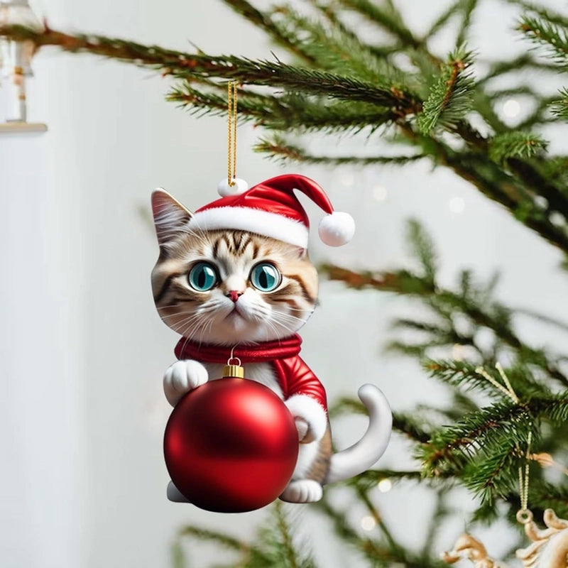 Christmas Christmas Hat Cat Arylic Flat Decorations Hanging Ornaments Car Hanging Accessories