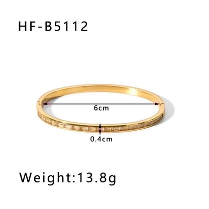 Minimalist Round Stainless Steel 18K Gold Plated Zircon Bangle In Bulk
