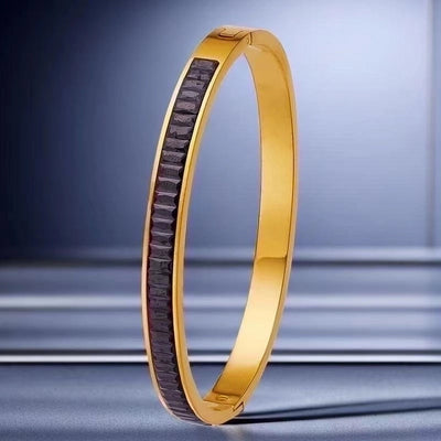 Retro Round Titanium Steel Inlay Zircon Bangle