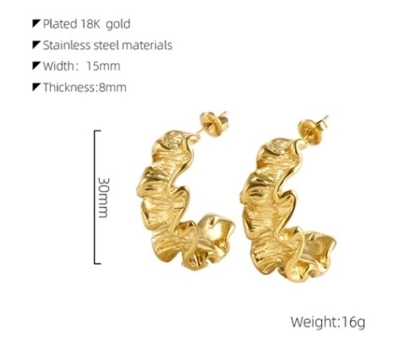 1 Pair Classical Minimalist C Shape Irregular Plating Stainless Steel 18K Gold Plated Ear Studs