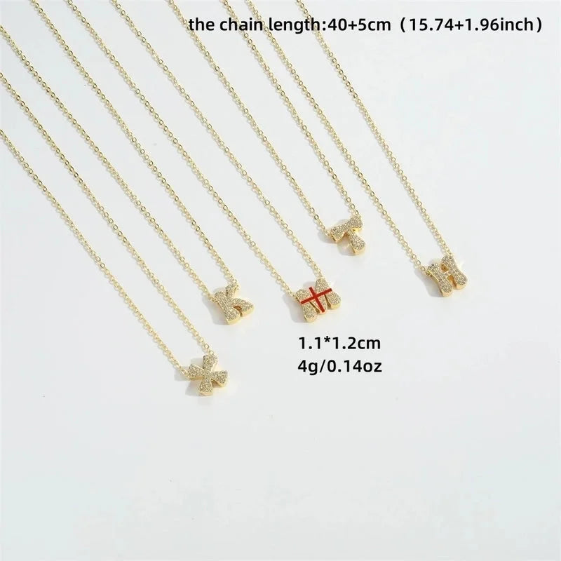 Copper 14K Gold Plated Vintage Style Minimalist Commute Inlay Letter Zircon Pendant Necklace