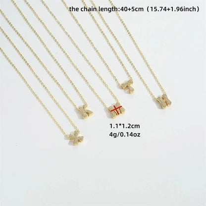 Copper 14K Gold Plated Vintage Style Minimalist Commute Inlay Letter Zircon Pendant Necklace