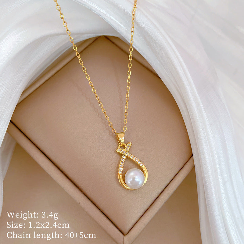 Minimalist Geometric Titanium Steel Diamond Inlay Necklaces