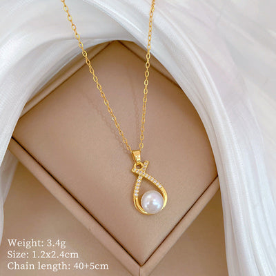 Minimalist Geometric Titanium Steel Diamond Inlay Necklaces