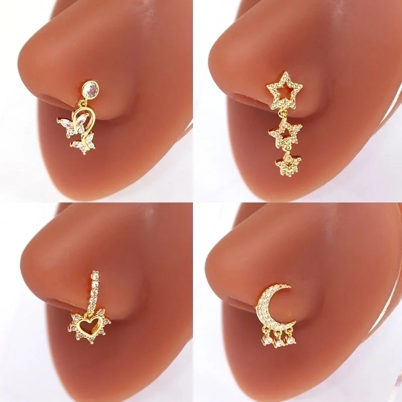 1 Piece Nose Rings & Studs Minimalist Classic Style Heart Shape Butterfly Stainless Steel Titanium Steel Copper Plating Inlay Rhinestones Zircon Gold Plated Nose Rings & Studs