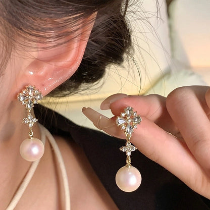 Fashion Geometric Star Flower Imitation Pearl Alloy Tassel Women\'s Drop Earrings 1 Pair