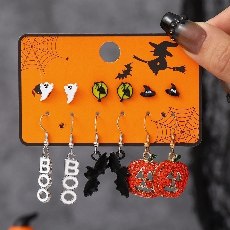 1 Set Cartoon Style Cute Halloween Pattern Pumpkin Skull Plating Alloy Drop Earrings Ear Studs