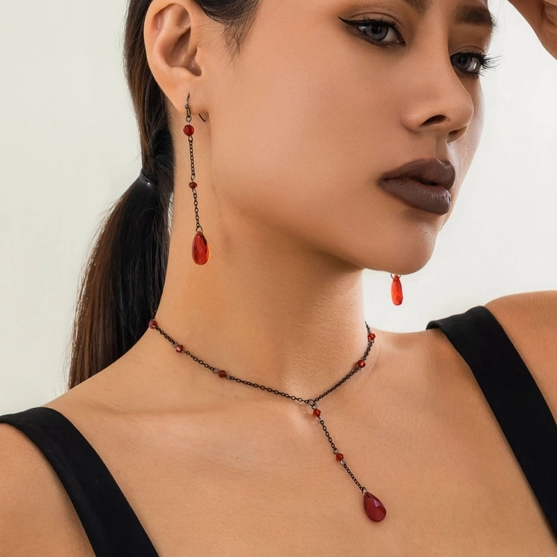 Imitation Crystal Metal Copper Tassel Plating Chain Water Droplets Necklace