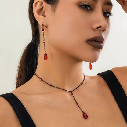 Imitation Crystal Metal Copper Tassel Plating Chain Water Droplets Necklace