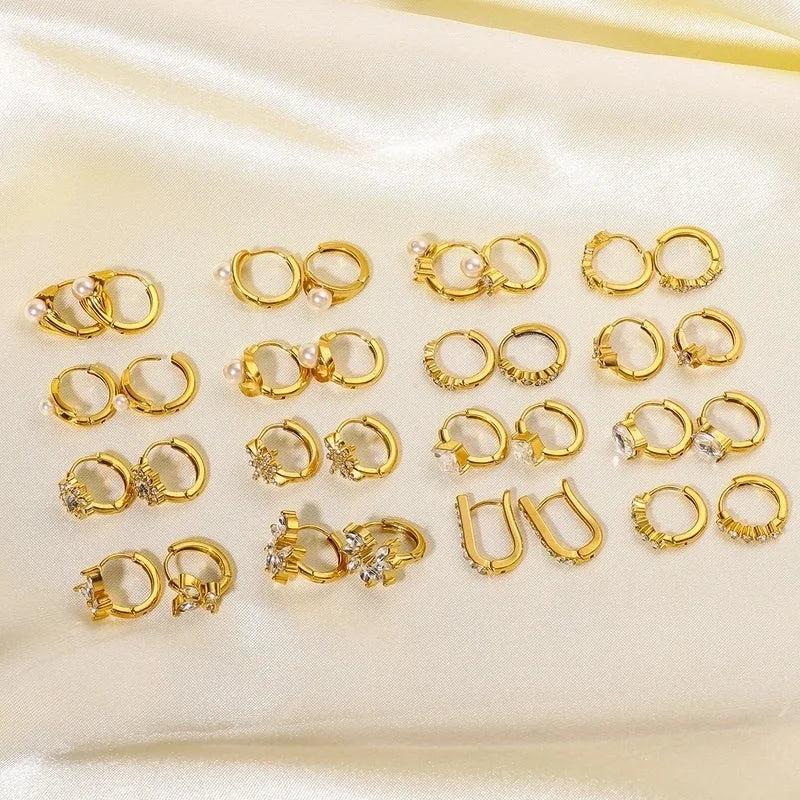 1 Piece Modern Style Minimalist Classic Style Geometric Inlay 304 Stainless Steel Rhinestones Glass Bead 18K Gold Plated Earrings