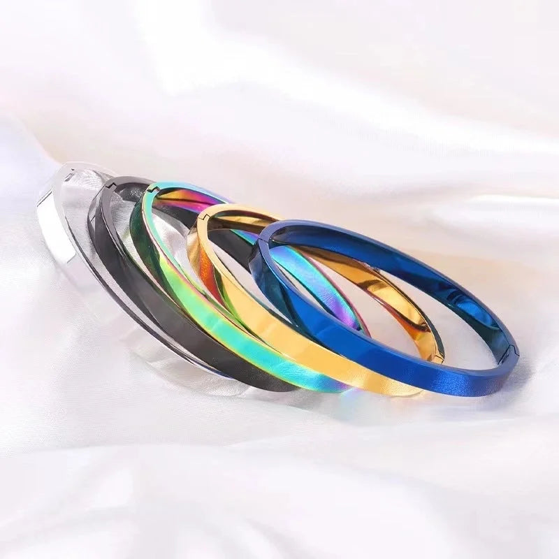 Minimalist Solid Color 304 Stainless Steel 18K Gold Plated Bangle In Bulk