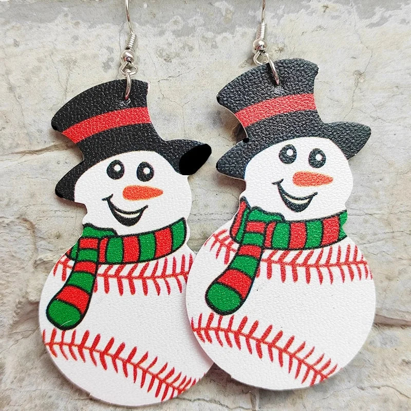 1 Pair Cute Basketball Football Snowman Pu Leather Iron Earrings