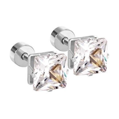 Minimalist Square Stainless Steel Rhinestone Ear Studs 1 Pair