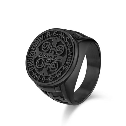 Men's St. Benedict Vintage Titanium Steel Ring Roman Cross Protection Christmas Gift
