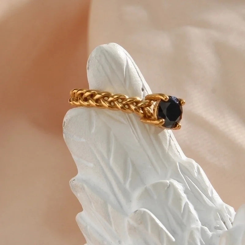 Glam Geometric 304 Stainless Steel Zircon 18K Gold Plated Inlay Open Ring