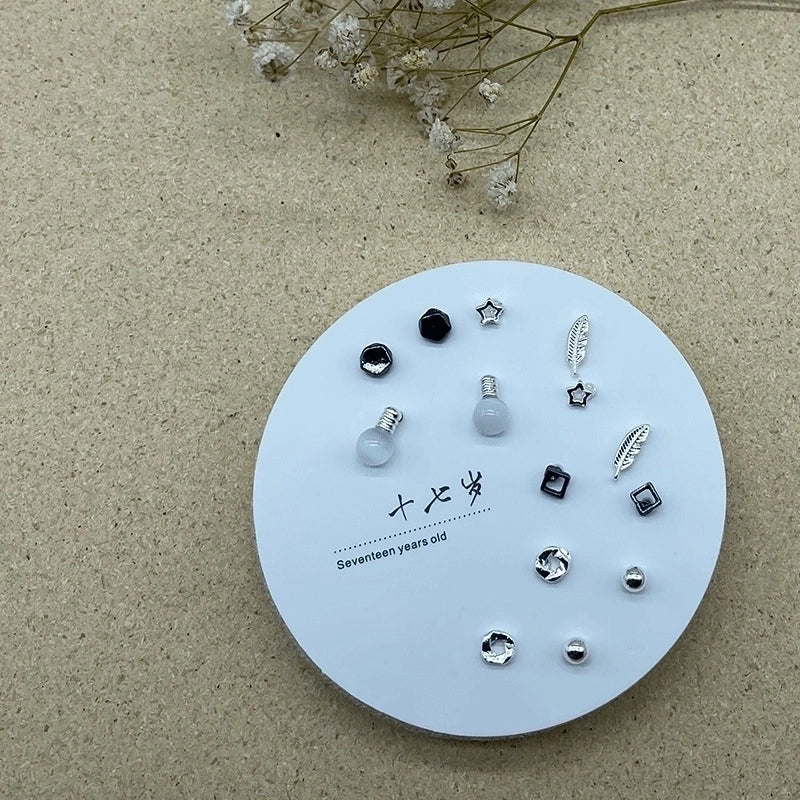 2 Pieces Minimalist Commute Geometric Inlay Copper Zircon Drop Earrings