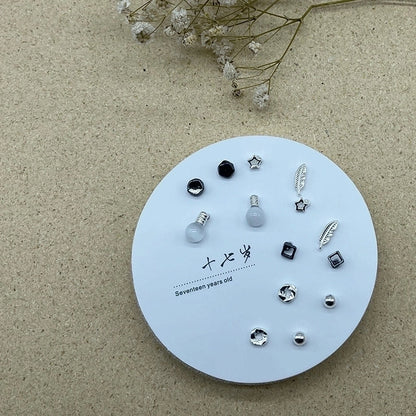 2 Pieces Minimalist Commute Geometric Inlay Copper Zircon Drop Earrings