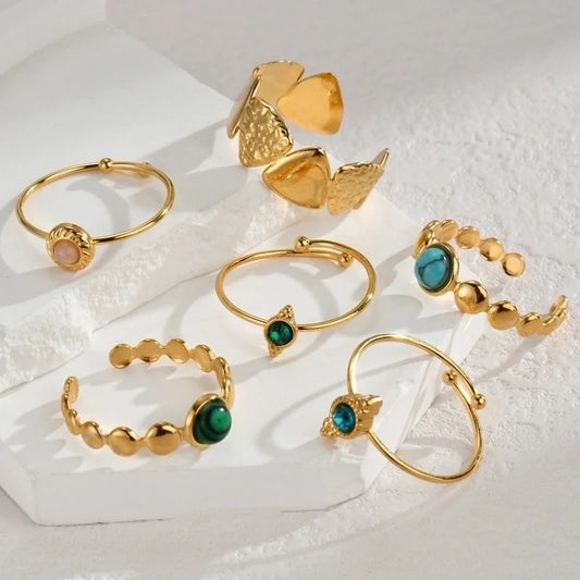 Elegant Glittery 304 Stainless Steel 14K Gold Plated Plating Rings