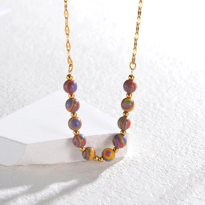 304 Stainless Steel 18K Gold Plated Classic Style Beaded Plating Round Natural Stone Necklace