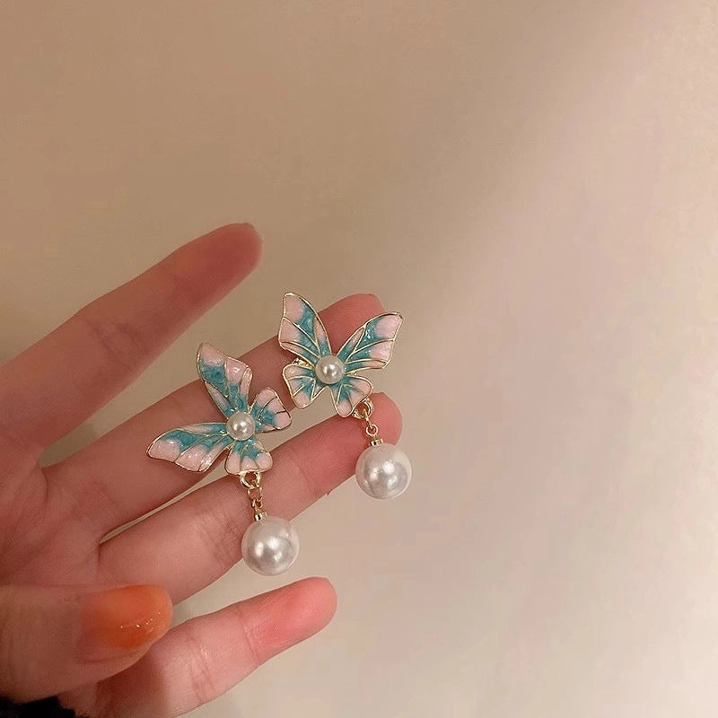 1 Pair IG Style Minimalist U Shape Geometric Flower Inlay Imitation Pearl Artificial Pearls Rhinestones Drop Earrings Ear Studs