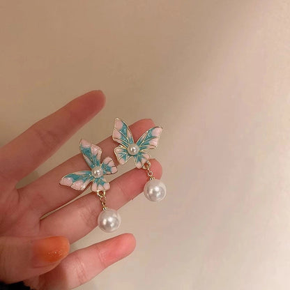 1 Pair IG Style Minimalist U Shape Geometric Flower Inlay Imitation Pearl Artificial Pearls Rhinestones Drop Earrings Ear Studs