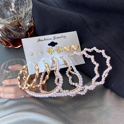 Geometric Plating Alloy Pearl Hoop Earrings