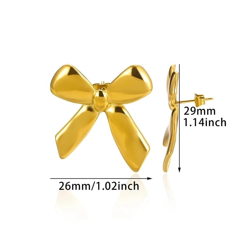 1 Pair Elegant Vintage Style Heart Shape Bow Knot 304 Stainless Steel 18K Gold Plated Ear Studs