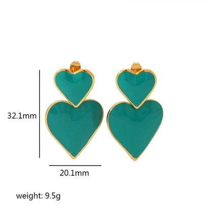 1 Pair Classic Style Heart Shape Polishing Epoxy Plating 304 Stainless Steel Drop Earrings