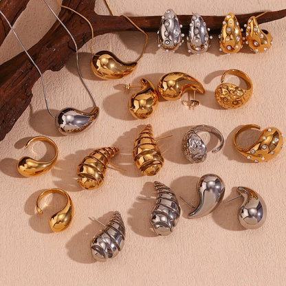 Minimalist Chamfered Cube Geometric Stainless Steel 18K Gold Plated Stud Earrings