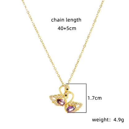 Copper 18K Gold Plated Plating Inlay Double Ring Letter Zircon Necklace