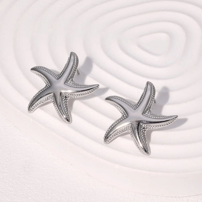 1 Pair Vacation Marine Style Beach Starfish 304 Stainless Steel 18K Gold Plated Ear Studs