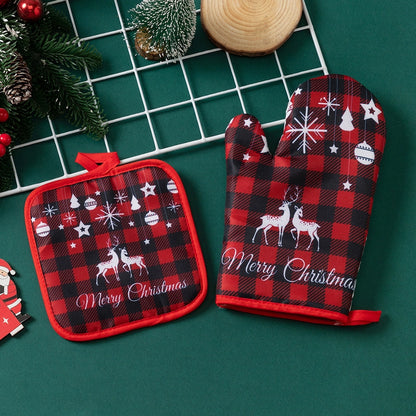 Christmas Minimalist Classic Style Christmas Tree Santa Claus Polyester Heat Resistant Gloves